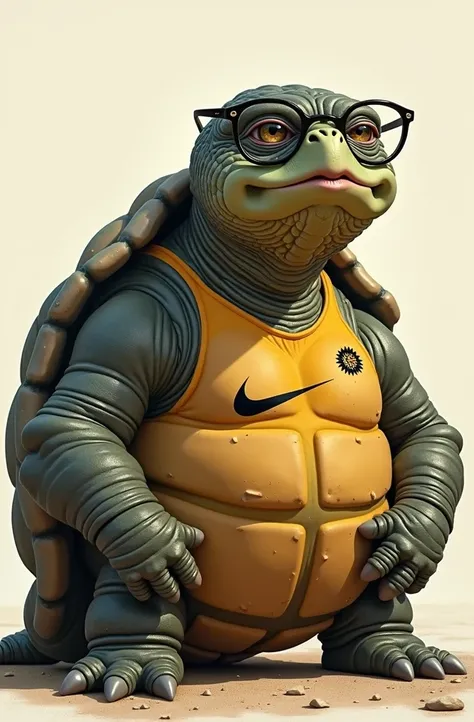 I want a drawing of an old turtle with glasses and a Nike t-shirt 