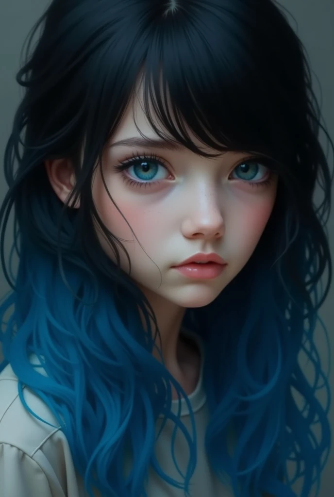  blue eyes、Girl with black and blue hair 