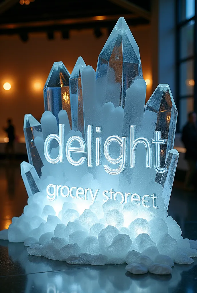  a crystal lighten written " Delight Grocery Store " in bold 