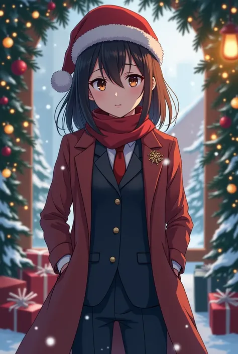 Girl anime detective chirstmas same background
facing front