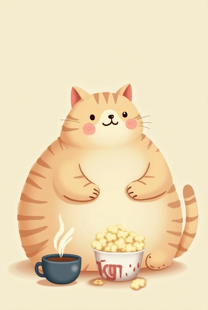 fat cat sit down, while eat pop corn and drink coffee. no background and made vector
