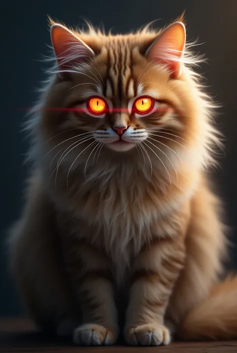 Cat with fluffy hair and laser eyes 