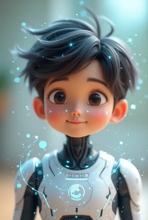  An educational virtual friend for 15-year-old students who looks friendly in an animated format without a background but who looks technological. A human representation of AI .  Let the technology show on your face, not in the background 