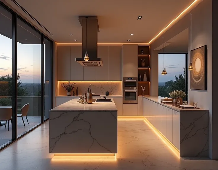 Same luxurious kitchen and modern evening