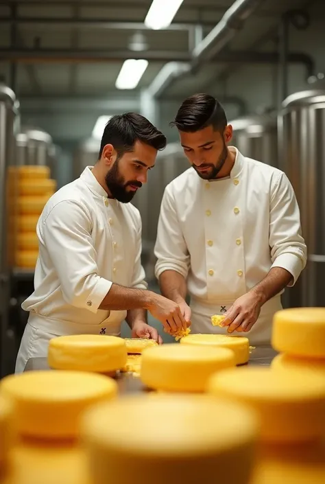 Messi and Cristiano making cheese in a factory called MASTERLAC in Colombia 