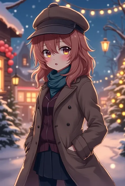 Girl anime detective chirstmas same background
facing front make different face and hair