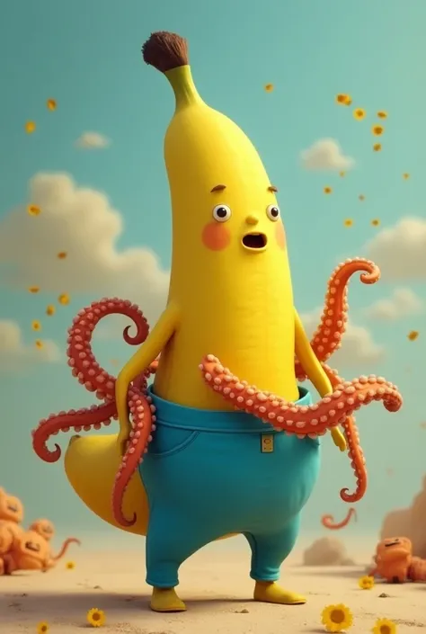 Banana with blue pants with octopos