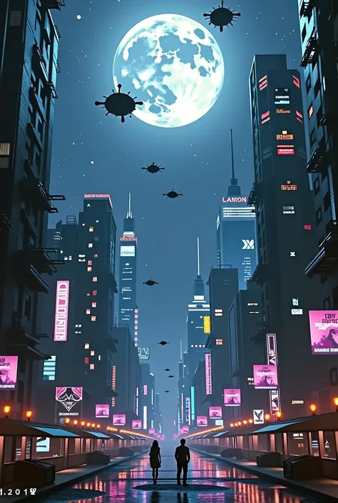 Create a futuristic cyber city in moon light.