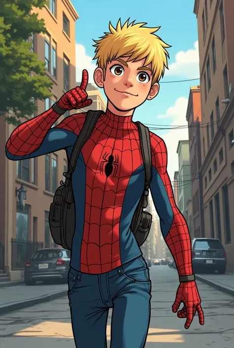 Comic about 
Main Idea :

Other, , a fair-haired boy who is a Spider-Man fan , , discovers by accident a pair of spider-throwers left behind by Peter Parker .  Determined to do good as his hero , Other comienza a usar el equipo para ayudar a su barrio, , f...