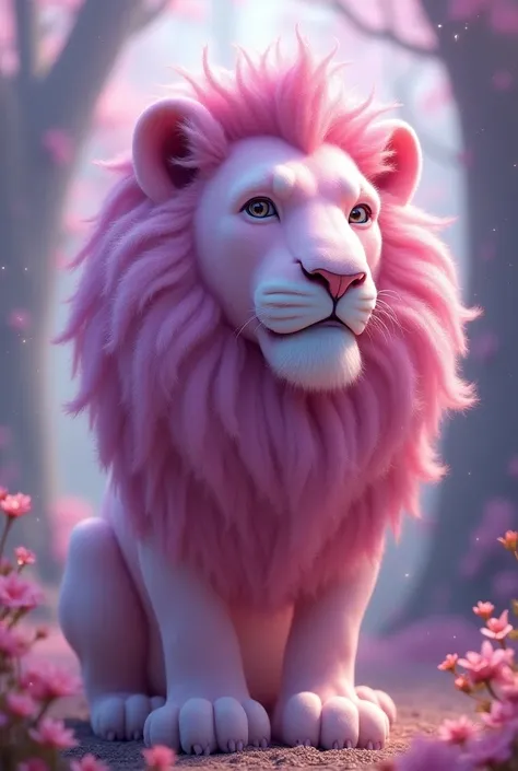 A pink lion with purple with glitter