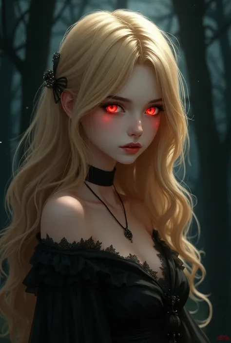 Girl anime hair blonde red eyes vampire 