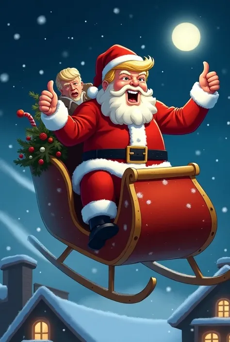 Santa and Trump on the Sleigh:

Depict Trump riding in Santas sleigh, wearing a Santa hat himself.
Could have Trump giving a thumbs up with a humorous tagline like, “Special Delivery.”