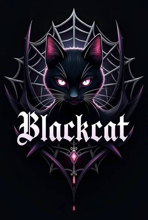 create a K-pop girl group logo for me the name is blackcat I want it to have a cats spider on the logo I want the name to be in front of the spider  logoand I want you to have a cat  