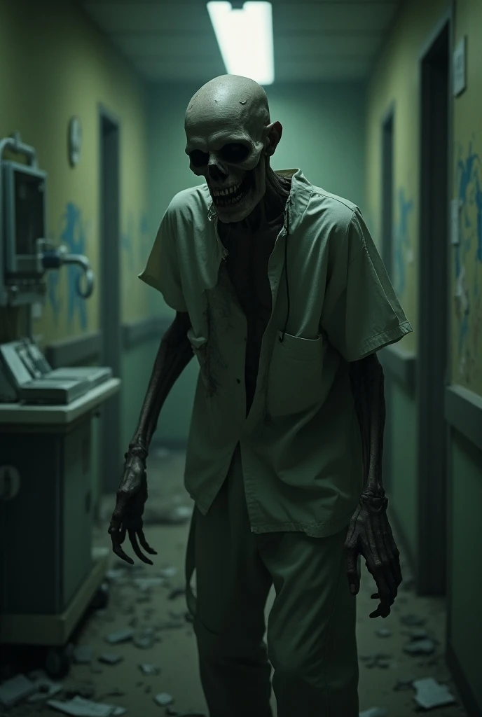 Scary man in horror hospital 