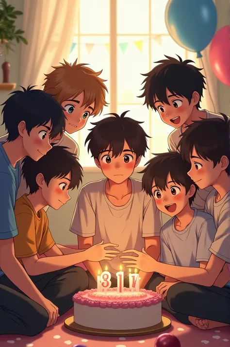 Seven boys wishing for their friend Kyaw Hsu Thways 19th birthday (anime image)(seven boys)(Happy 19th birthday Kyaw Hsu Thway)