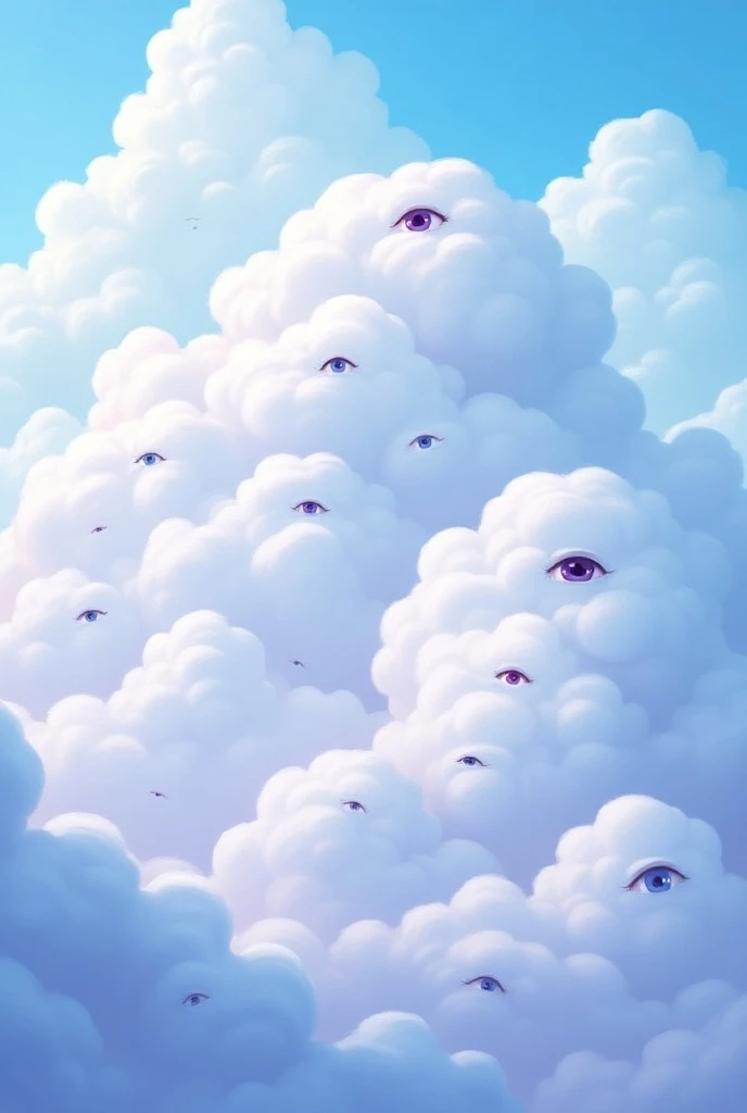 Clouds filled with little eyes with blue and purple colors