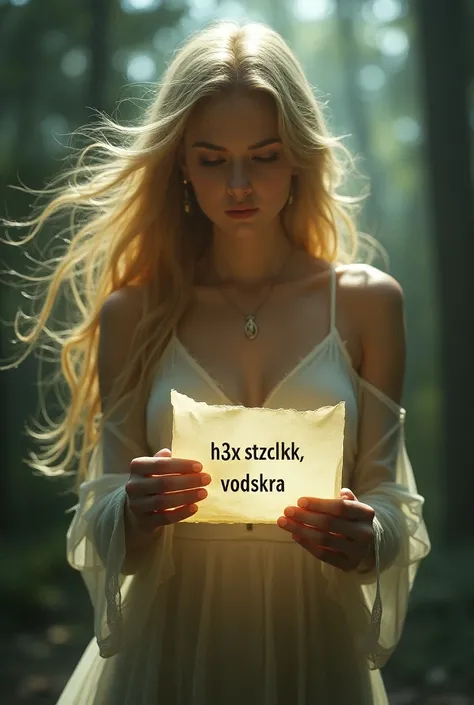 Make a blond  holding a piece of paper written H3LL ST4R Zdk Vodskra