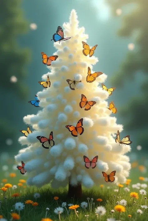  beautiful butterflies on the Xmas tree made of dandelion fluff々The entire Xmas tree is decorated with lots of 