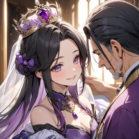  The woman who is the queen of the kingdom both physically and mentally has beautiful black hair with purple gradation color Kocho Shinobu, wears a gorgeous queen dress from the kingdom, and pledges absolute loyalty and love to the old man of the great kin...