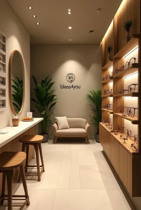 Interior Concept: Minimalist optical store inspired by Bali. Earthy tones, light wood and organic shapes create a warm and inviting atmosphere.
Key elements: Display: Wooden shelves, organic mirror.
Vegetation: Tropical plants.
Materials: Wood, natural sto...