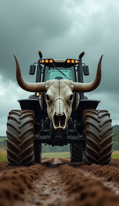 **Prompt:**

A massive, futuristic fusion of a classic monster truck and a powerful bull, transformed into an enormous hybrid tractor. The body of the tractor combines the robust, industrial frame of a monster truck with the muscular, animalistic form of a...