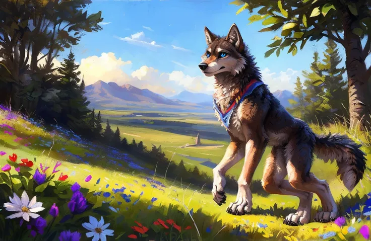 ((Solo)), male people, anthro wolf, (Multi-colored fur, White-brown:1.3，White tail pointed), (Height 2.1m,Tail length 1.2m), ((Wolf face, Big eyes, White eyelids, Blue pupil, Slim:1.2) (Tough, Calm expression:1.2)), Abs, Slim, pinging)), (Correct anatomy),...