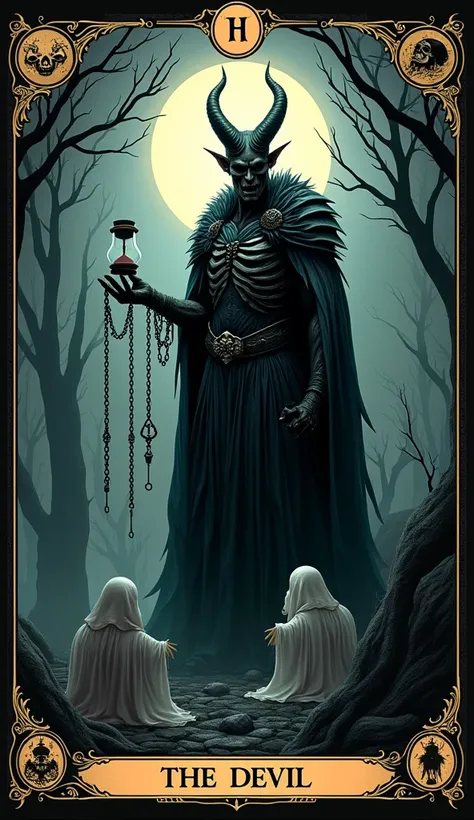 ((BAPHOMET CON 6 LUNAS)) DE DIFERENTES TAMAÑOS CON SANGRE, 8K, REALISMO {
  "size": "1024x1024",
  "prompt": "A dark and intense depiction of The Devil tarot card, embodying themes of mortality, temptation, and the bondage of earthly desires, infused with ...