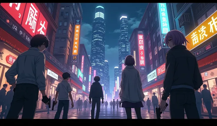 A detailed, night city street scene with anime-style characters, guns, and smoking

human-like anime characters, night cityscape, anime style, detailed environment, moody lighting, dramatic shadows, neon lights, people with guns, people smoking, detailed c...