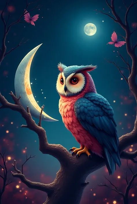  on the  ,Can you draw a picture of an owl with blue and red colors ,  moon piece playing with the computer 