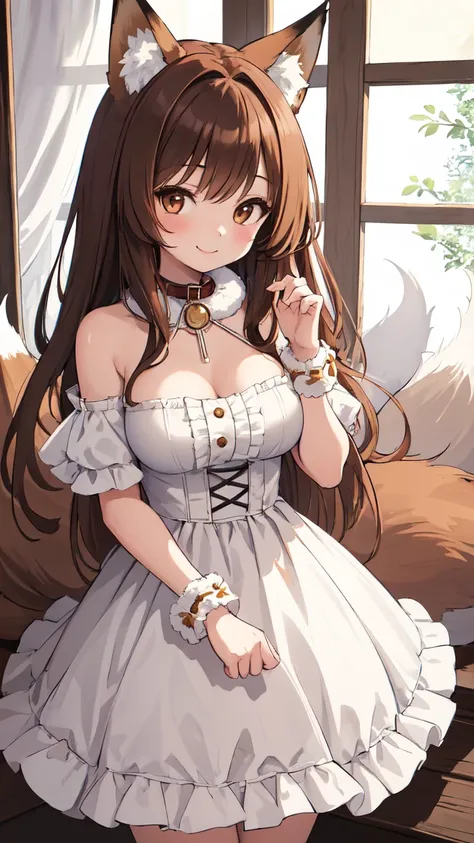 ((masterpiece:1.2)), ((best quality:1.2)), ((ultra detailed:1.1)), (digital art:1.0)
((beautiful young girl:1.2)), ((fox girl:1.1)), (fluffy fox ears:1.1), (fluffy fox tail:1.1), ((brown hair:1.0)), ((large fox-like brown eyes:1.0)), ((cute smile:1.0))
((f...