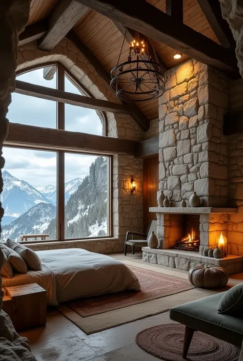 Hotel room decor with stone and rock