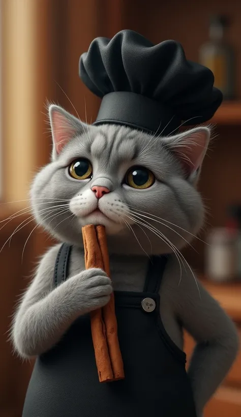 The cinnamon stick gives Chef Whiskers gray cat wearing black apron and black chief hat a riddle: Where sweetness blends and warmth is kept, the Key rests where secrets are slept. Chef Whiskers, holding his chin with one paw and looking thoughtful, taps hi...