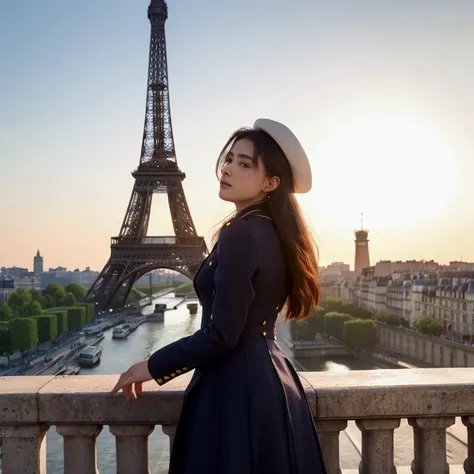  create an album cover with a woman looking at the Eiffel Tower that you cant see , Because of the sun , it&#39;s afternoon,   put the name of the song that is Parle a Ton Passé ,  and my artist name ISABELY


This woman has to look like me
And she too is ...