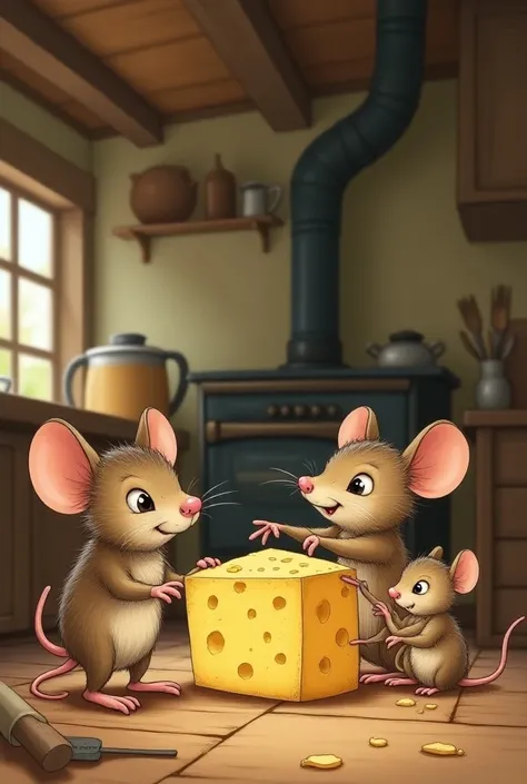 Three mice that hid the cheese when their neighbor arrived 
