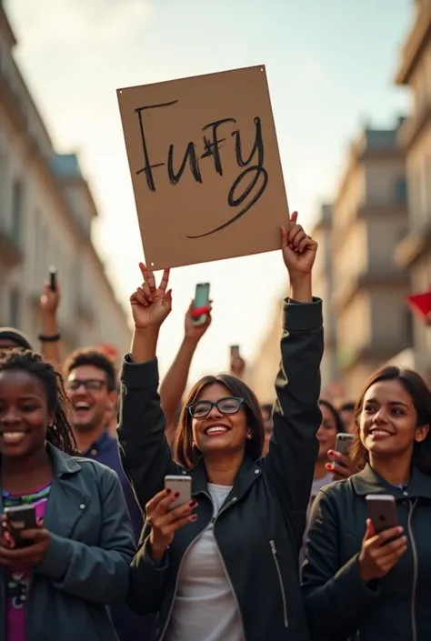 ople making awarness by using there phone and there is a poster above their head and written " টিং "