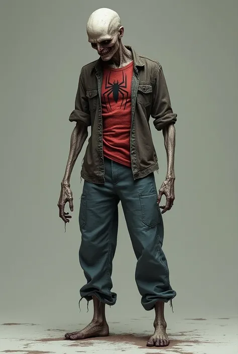 Drachitic and pale Spider-Man, short jeans, tennis shoes, From mask , red and blue