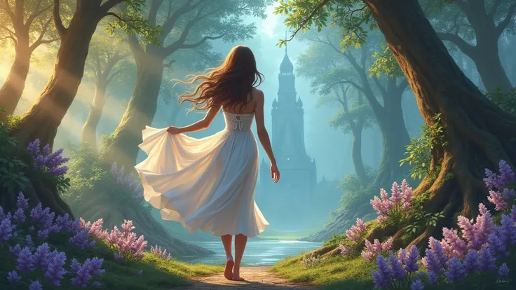 Realizing that she must master the legendary ancient magic, she immediately takes action in her white dress and decides to head to the "Elder Tree" deep in the forest.