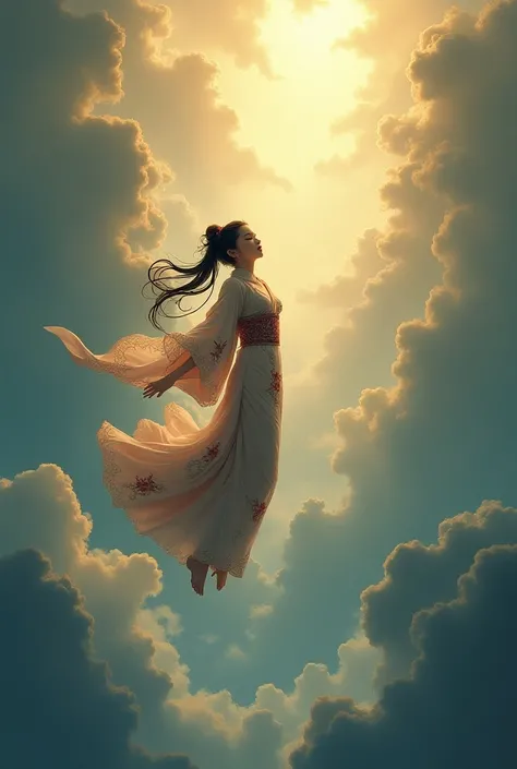 Anime woman falling from the sky