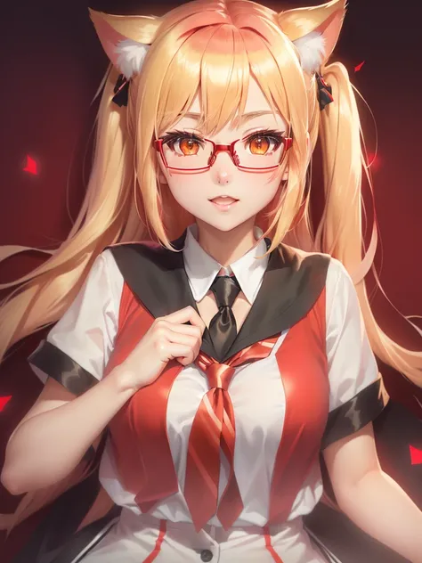  anime girl with red glasses and black cat ears and red tie,  fleet style ,   anime moe art style  , Nagatoro ,  Anime Best Girl , Beautiful Anime High School Girls,  Anime Visual of a Cute Girl ,  Best Anime 4K Konachan Wallpaper , blonde anime girl with ...