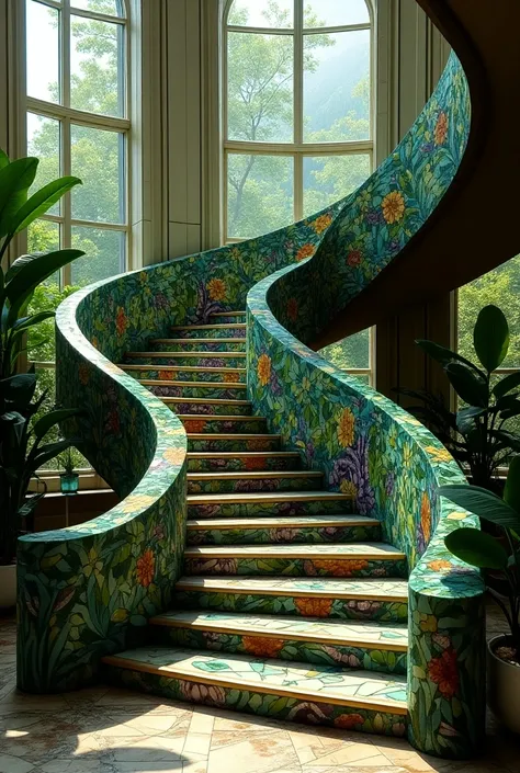 staircase with ceramic mosaic with Amazonian themes