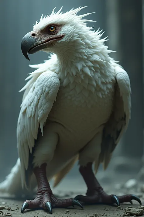 A bird which is very scary and its shape is like a scary dinosaur and its color is white.