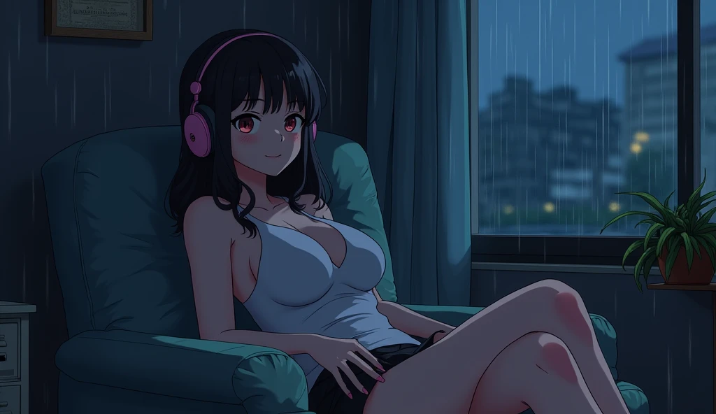 night、Listen to music in a cozy room, Use headphones, 2D Anime Style, Lo-Fi, hard disk, Dark Environment、Emo、It&#39;s raining outside、Big Breasts、You look feels good、LoFi、