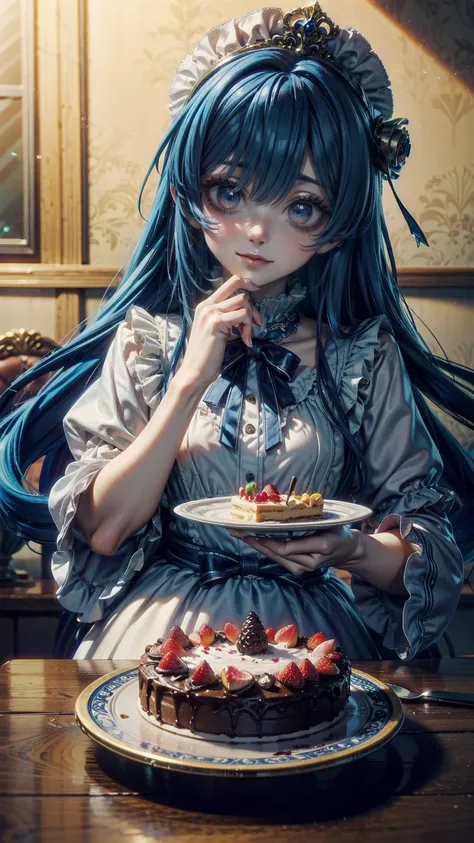 ケーキとカップケーキのあるベッドの上のアニメの girl,  anime of Shiota , Pixiv, Rococo,  smaller **** Bent, In a dress, ,  eating cake , Bonbon,  girl anime séduisante, illustration d &#39; anime sweet ,  girl, Pixiv 3dcg,  anime splash art  , chez Pixiv, Naughty
