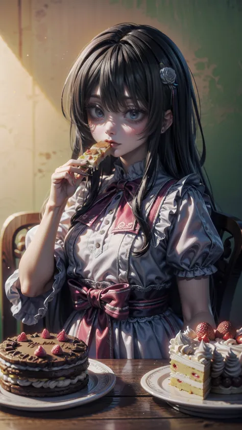 ケーキとカップケーキのあるベッドの上のアニメの girl,  anime of Shiota , Pixiv, Rococo,  smaller **** Bent, In a dress, ,  eating cake , Bonbon,  girl anime séduisante, illustration d &#39; anime sweet ,  girl, Pixiv 3dcg,  anime splash art  , chez Pixiv, Naughty
