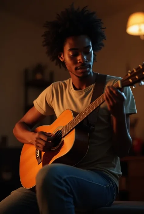 Young Afro man playing guitar
