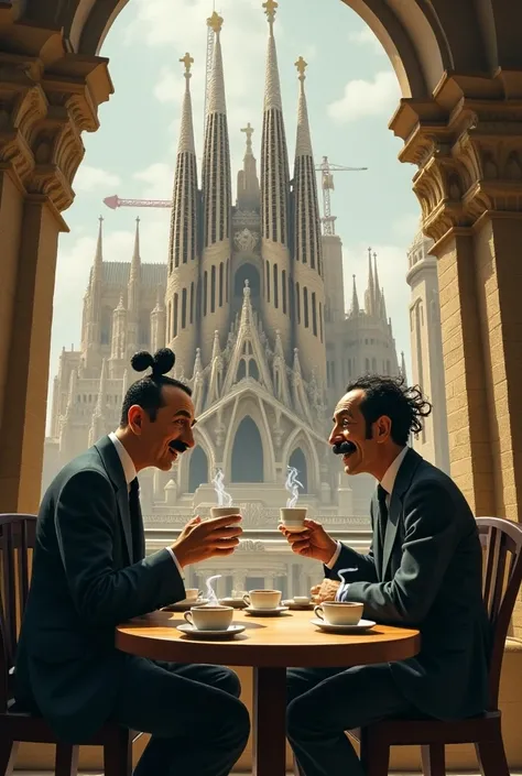 Salvador Dalí having coffee with Pablo Picasso at Barcelonas Sagrada Familia 