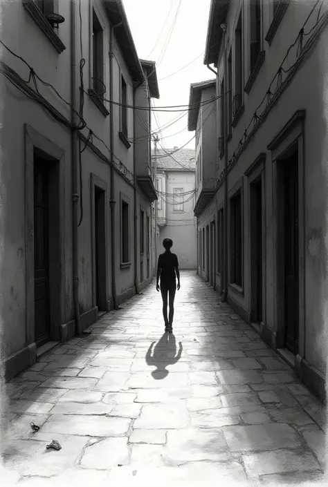 Easy-to-draw but beautiful drawing of a secluded street that expresses the emotion of sadness with hatch lines