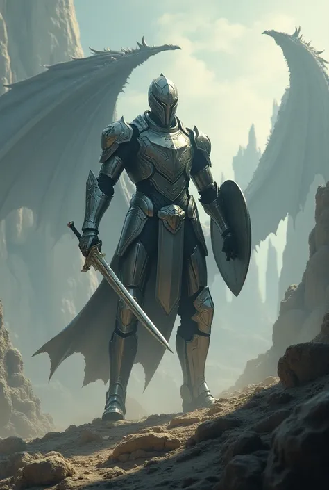 epic sci fi knight rising to fight a dragon