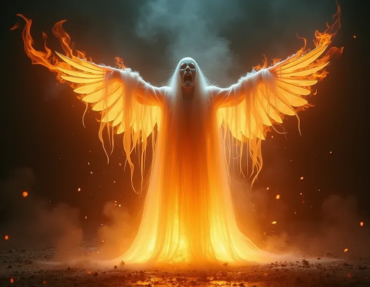 Then he took out white powder from his pocket and threw it on the ghosts wings.

As soon as the powder fell on the ghosts wings, it started burning. Huge flames started rising.

It started screaming loudly and later it was completely burnt.