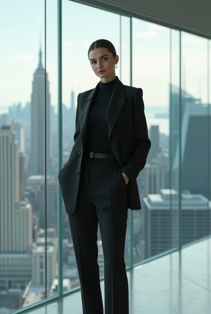 "(Ultra high resolution: 1.0), UHD, ultra-detailed, hyper-realistic skin texture, high-quality rendering, (Hyper-realistic: 1.0), photorealistic portrait. FionaX is wearing an ultra-fashionable, modern Gen Z-inspired designer corporate suit, exuding elegan...